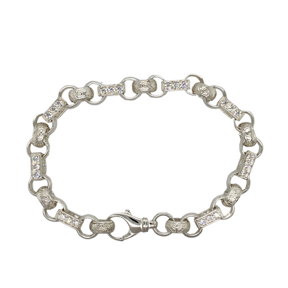 New 925 Silver & Cubic Zirconia 9" Gypsy Link Bracelet 26 grams