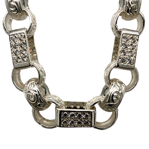 New 925 Silver & Cubic Zirconia 30" Gypsy Link Chain 223 grams