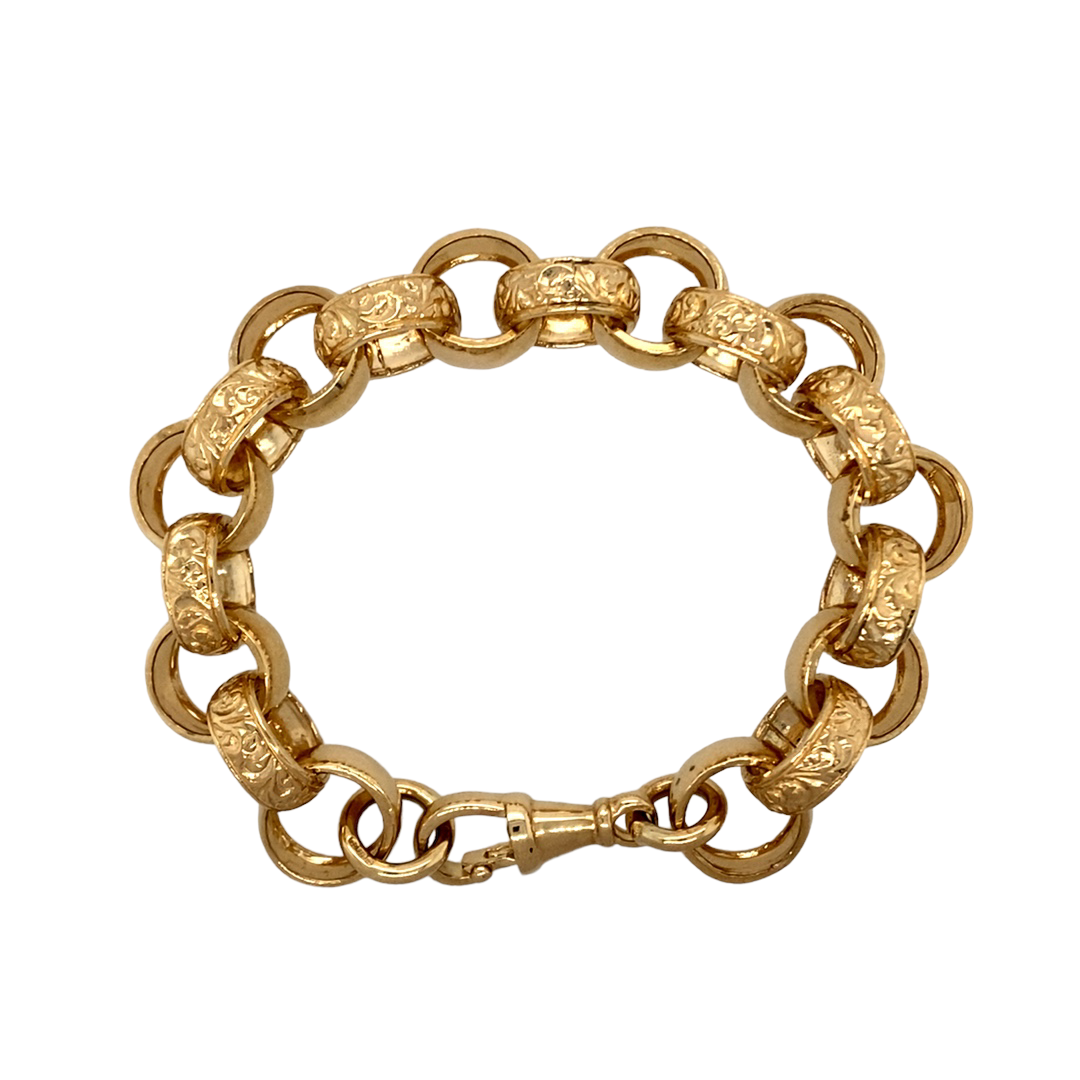 New 9ct Gold 7.25" Engraved Belcher Bracelet 26 grams