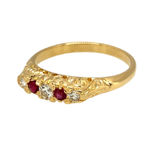 Load image into Gallery viewer, Preowned 18ct Yellow Gold Diamond &amp; Ruby Set Ring in size O with the weight 3.50 grams. The ruby stones are each 2mm diameter
