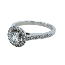 Load image into Gallery viewer, New 18ct White Gold Brilliant Cut 86pt Diamond Halo Set Ring with Diamond set shoulders with approximately G/H colour and Diamond grade Si. This ring is a size N with the weight 4.50 grams
