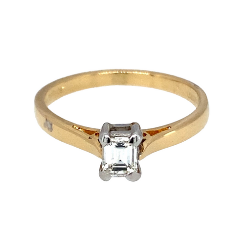 18ct Gold & Diamond Emerald Cut Solitaire Ring