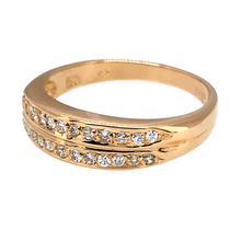 Load image into Gallery viewer, Preowned 18ct Yellow Gold &amp; Diamond Double Row Band Ring in size O with the weight 3.70 grams. The band is 5mm wide at the front and the band contains approximately 24pt of Diamond content
