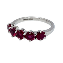 Load image into Gallery viewer, Preowned 18ct White Gold &amp; Ruby Set Five Stone Band Ring in size K with the weight 3.20 grams. The ruby stones are each 4mm diameter
