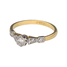 Load image into Gallery viewer, Preowned 18ct Yellow Gold &amp; Platinum Diamond Set Solitaire Ring in size I with the weight 1.90 grams. There are smaller Diamonds set in the Platinum shoulders
