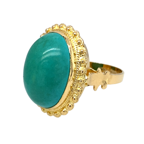 18ct Gold & Turquoise Coloured Cabochon Set Dress Ring