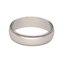 Load image into Gallery viewer, New 9ct White Gold Millgrain Wedding 6mm Band Ring in size V with the weight 5.30 grams
