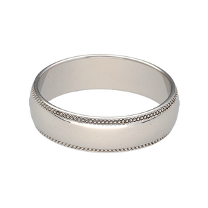 New 9ct White Gold Millgrain Wedding 6mm Band Ring in size V with the weight 5.30 grams