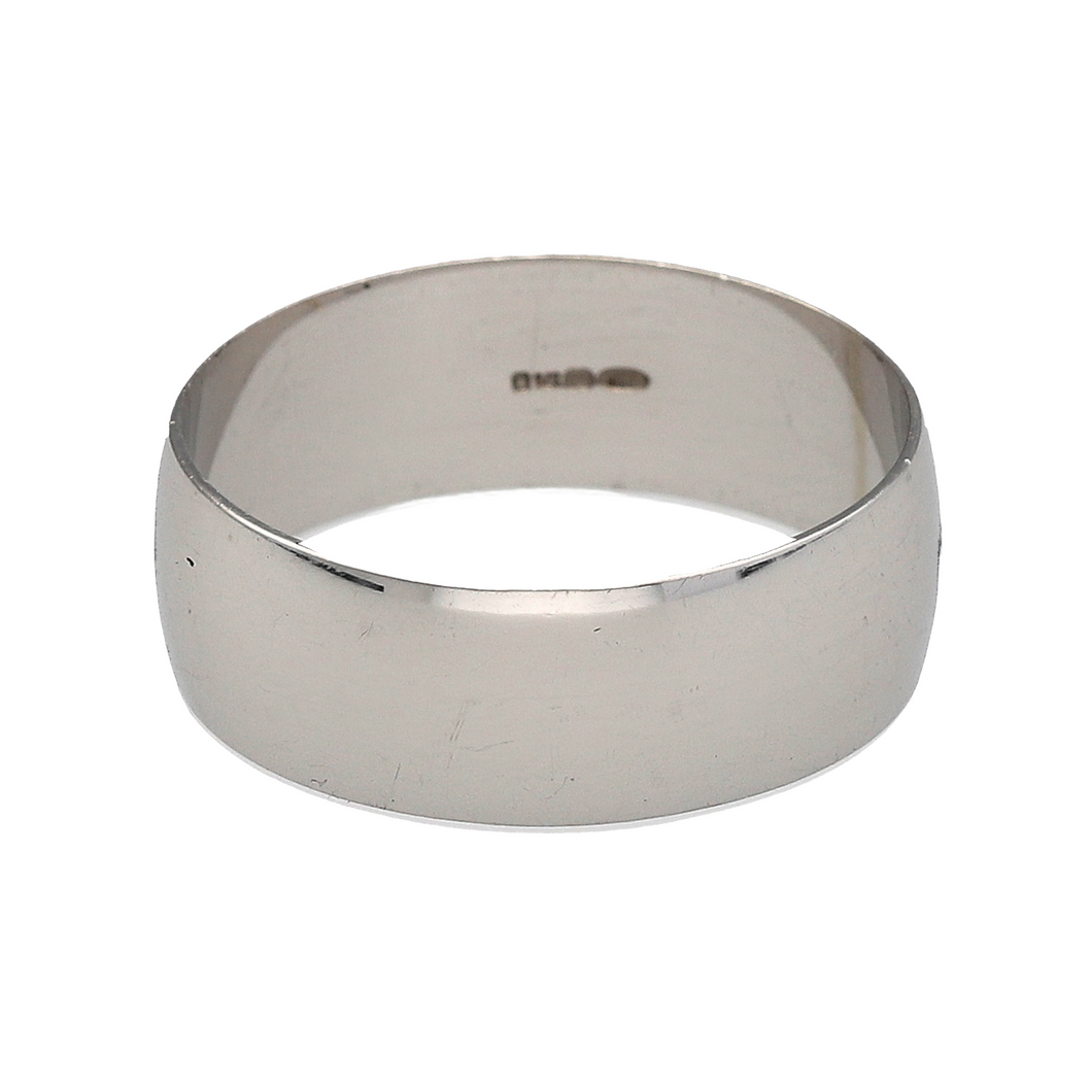 9ct White Gold D Shape Wedding Band Ring
