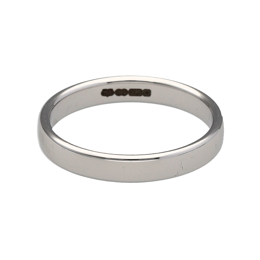 9ct White Gold Flat Court Shape Wedding Band Ring