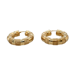 Preowned 9ct Yellow Gold Textured Patterned Hoop Creole Earrings with the weight 5.90 grams