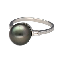 Load image into Gallery viewer, Preowned 18ct White Gold Diamond &amp; Grey Pearl Set Ring in size M with the weight 3.20 grams. The pearl is approximately 10mm diameter
