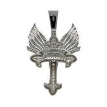 Load image into Gallery viewer, New 925 Silver &amp; Cubic Zirconia Set Winged Cross Pendant with the weight 19.30 grams. The pendant is 6.2cm by 4.2cm including the bail
