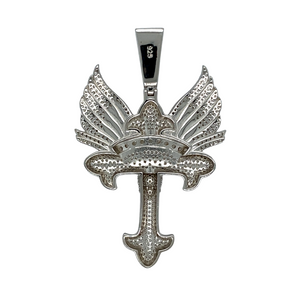 New 925 Silver & Cubic Zirconia Set Winged Cross Pendant with the weight 19.30 grams. The pendant is 6.2cm by 4.2cm including the bail
