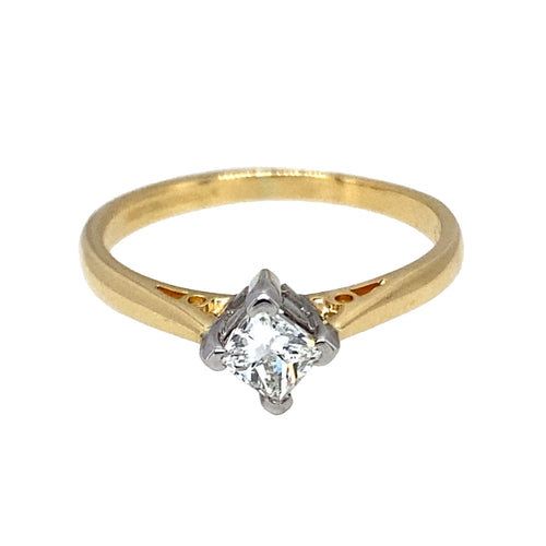 18ct Gold & Diamond Princess Cut Offset Solitaire Ring