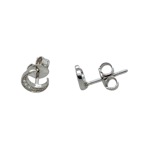 925 Silver & Cubic Zirconia Set Crescent Moon Stud Earrings