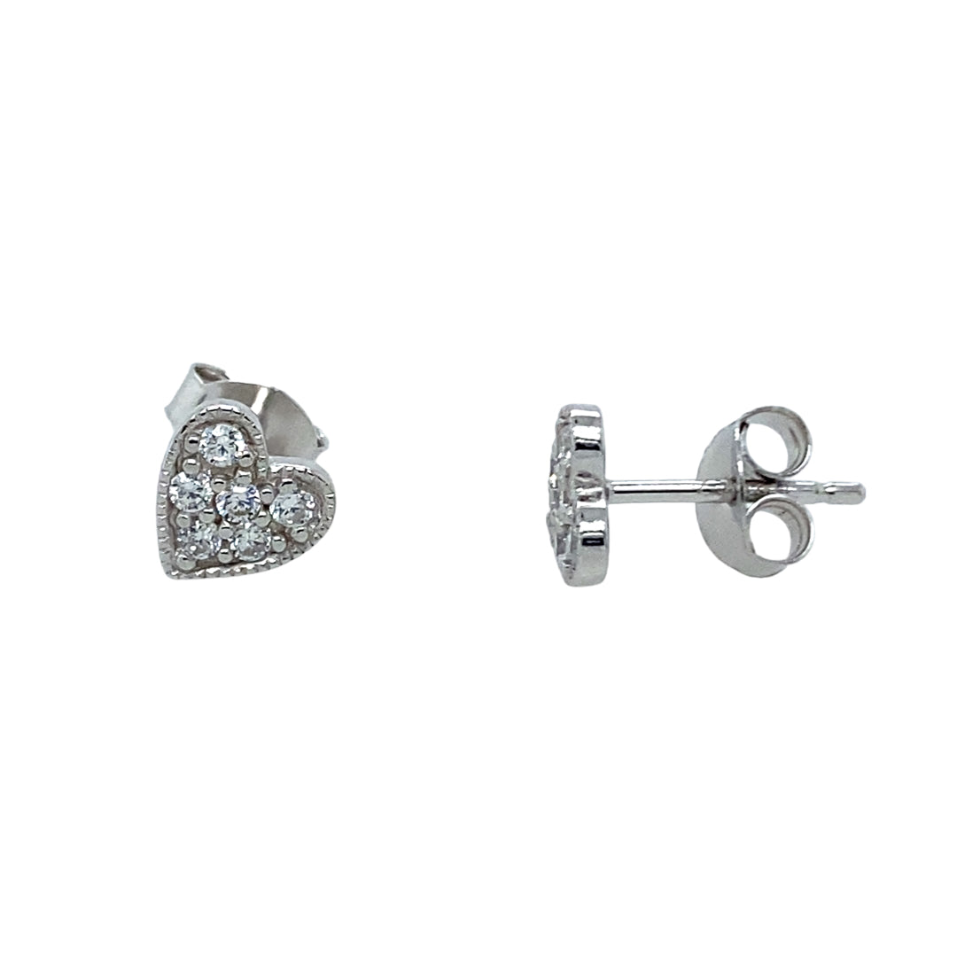 925 Silver & Cubic Zirconia Set Heart Stud Earrings