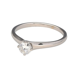 Preowned 18ct White Gold & Diamond Set Solitaire Ring in size N with the weight 2.50 grams. The Diamond is approximately 36pt - 44pt with approximate clarity Si1 and colour M - N