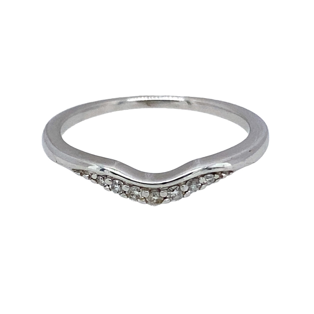9ct White Gold & Diamond Set Wishbone Style Ring