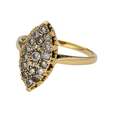 Load image into Gallery viewer, Preowned 18ct Yellow Gold &amp; Diamond Pave Set Marquise Shape Ring in size S with the weight 5.80 grams. There are seventeen Diamonds in total in the ring at approximately 20pt of Diamond content
