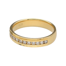Load image into Gallery viewer, Preowned 18ct Yellow Gold &amp; Diamond Set Band Ring in size P with the weight 4.50 grams. The band is 4mm wide and contains approximately 25pt of Diamond content
