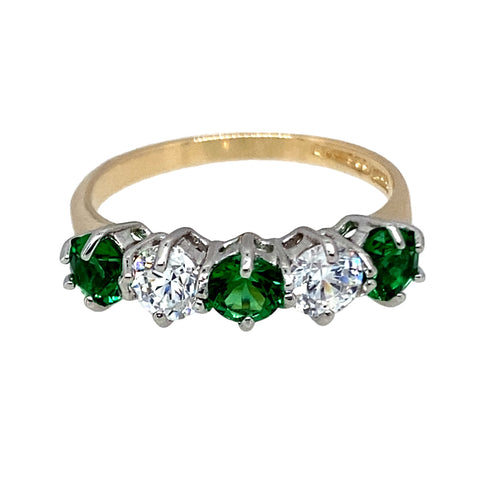 14ct Gold & Green and White Cubic Zirconia Set Band Ring