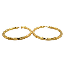 Load image into Gallery viewer, New 925 Silver Heavily 9ct Gold Plated Greek Key Patterned Hoop Creole Earrings with the weight 8.60 grams. The hoops are diameter 4.5cm and width 4mm
