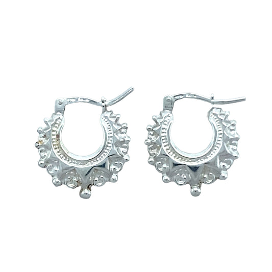 925 Silver Fancy Circle Creole Earrings