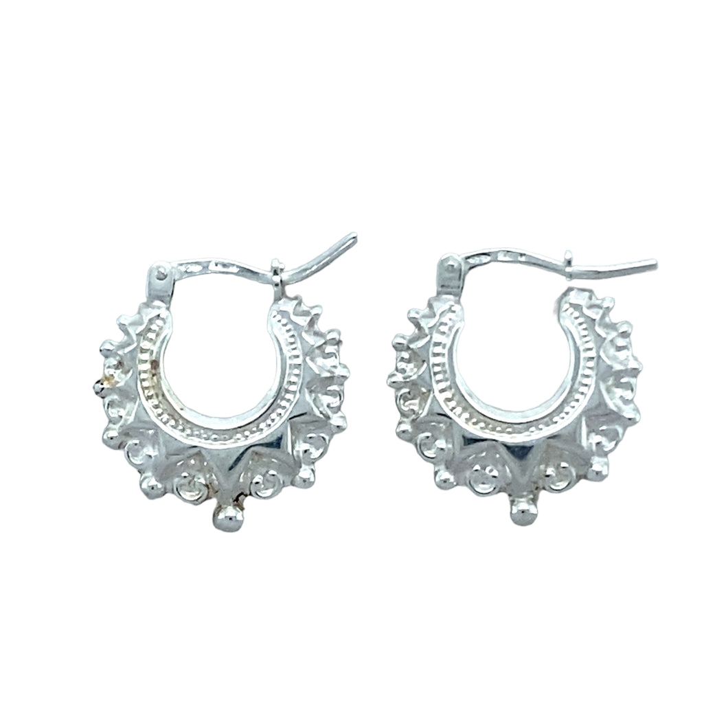 925 Silver Fancy Circle Creole Earrings