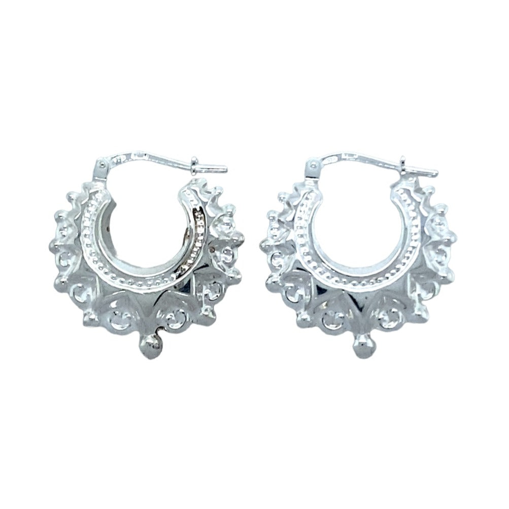 925 Silver Fancy Circle Creole Earrings