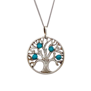 New 925 Silver & Turquoise Set Tree of Life 18" Necklace