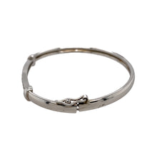 Load image into Gallery viewer, A New Silver &amp; Cubic Zirconia Set Hinged Bangle with the weight 4 grams and the front of the bangle is 3mm wide. The bangle diameter is 4.5cm 
