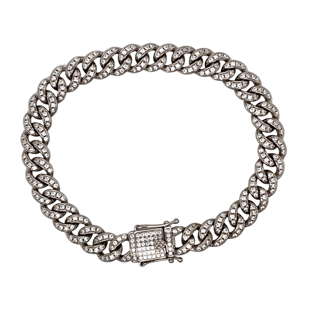 New 925 Silver Cubic Zirconia Set 9 English Cuban Bracelet 34 grams Gold Reserves Jewellers