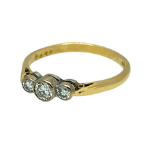 Load image into Gallery viewer, Preowned 18ct Yellow Gold &amp; Diamond Trilogy Ring in size N with the weight 2.30 grams. The front of the ring is approximately 4mm high

