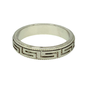 New 9ct White Gold 4mm Greek Key Patterned Band Ring