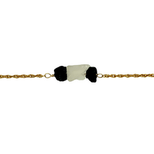Load image into Gallery viewer, New 9ct Gold Quartz &amp; Black Tourmaline raw stones on a 19&quot; Prince of Wales chain with the weight 5.30 grams. The quartz stone is approximately 12mm by 9mm and the black tourmaline stone are each approximately 7mm by 6mm. The tourmaline stones are a favourite crystal for many as it provides healing energy and protects from negative emotions. The stones hold good intentions and is a grounding stone which protects you from anxiety. When worn with clear quartz the quartz can help amplify other stones. 
