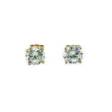 Load image into Gallery viewer, New 9ct Gold &amp; 6mm Cubic Zirconia Round Cast Stud Earrings with the weight 1.20 grams. The backs are 10mm long
