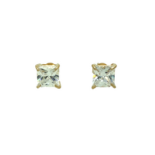 Load image into Gallery viewer, New 9ct Gold &amp; 5mm Cubic Zirconia Square Cast Stud Earrings with the weight 0.90 grams. The backs are 9mm long
