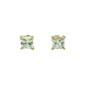 New 9ct Gold & 5mm Cubic Zirconia Square Cast Stud Earrings with the weight 0.90 grams. The backs are 9mm long