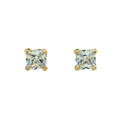 New 9ct Gold & 6mm Cubic Zirconia Square Cast Stud Earrings with the weight 1.20 grams. The backs are 9mm long