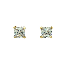 Load image into Gallery viewer, New 9ct Gold &amp; 6mm Cubic Zirconia Square Cast Stud Earrings with the weight 1.20 grams. The backs are 9mm long
