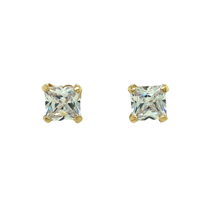 New 9ct Gold & 6mm Cubic Zirconia Square Cast Stud Earrings with the weight 1.20 grams. The backs are 9mm long