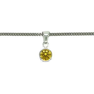 New 925 Silver November Birthstone Pendant on either an 18" or 20" curb chain. The pendant is set with a synthetic citrine stone which is 5mm diameter. The pendant is 14mm long including the bail
