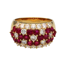 Load image into Gallery viewer, 18ct Gold Diamond &amp; Ruby Set Flower Patterned Wide Band Ring
