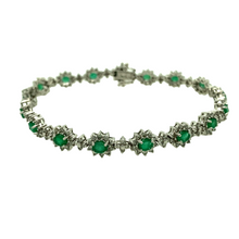 Load image into Gallery viewer, 18ct White Gold 7.5&quot; Diamond &amp; Emerald Set Bracelet
