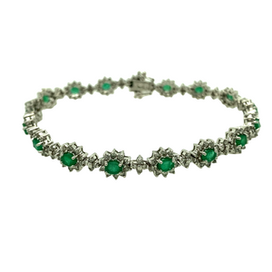 18ct White Gold 7.5" Diamond & Emerald Set Bracelet