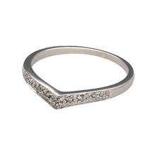 Load image into Gallery viewer, Preowned 9ct White Gold &amp; Diamond Set Wishbone Ring in size M with the weight 1.60 grams. The band is 3mm wide at the front

