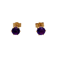 Load image into Gallery viewer, New 9ct Yellow Gold &amp; Amethyst Stud Earrings with the weight 0.30 grams. The amethyst stone is 4mm diameter
