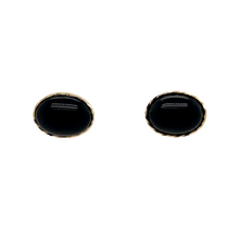 Load image into Gallery viewer, New 9ct Yellow Gold &amp; Oval Onyx Stud Earrings with the weight 0.80 grams. The onyx is 8mm by 6mm
