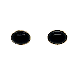 New 9ct Yellow Gold & Oval Onyx Stud Earrings with the weight 0.80 grams. The onyx is 8mm by 6mm